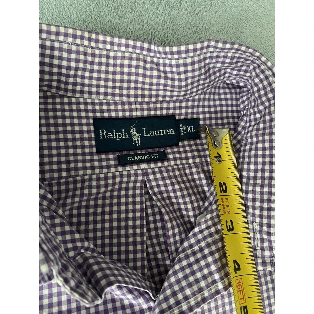 Polo Ralph Lauren Shirt Size‎ XL Men's Purple Check Classic Fit Green Pony LS